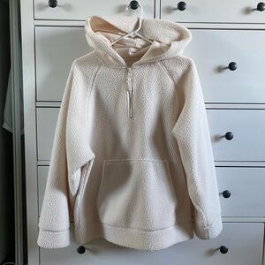 Top Shop Cream Sherpa Hooded Quarter Zip